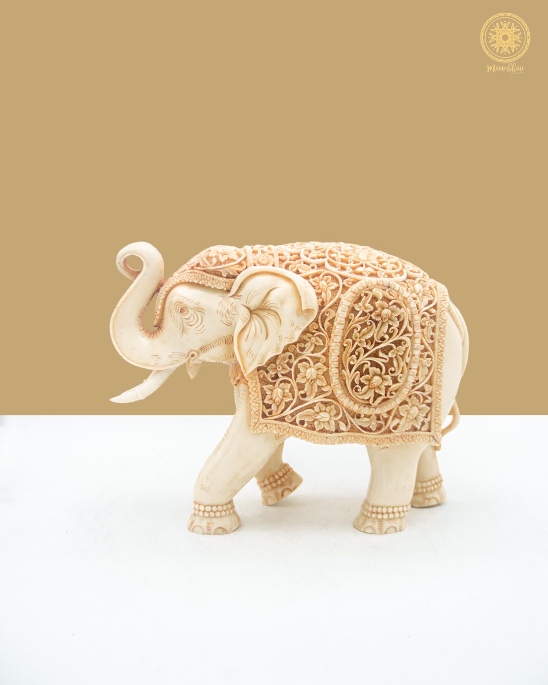 Hand-Carved Trunk-Up Resin Elephant Figurine for Home & Office Decor