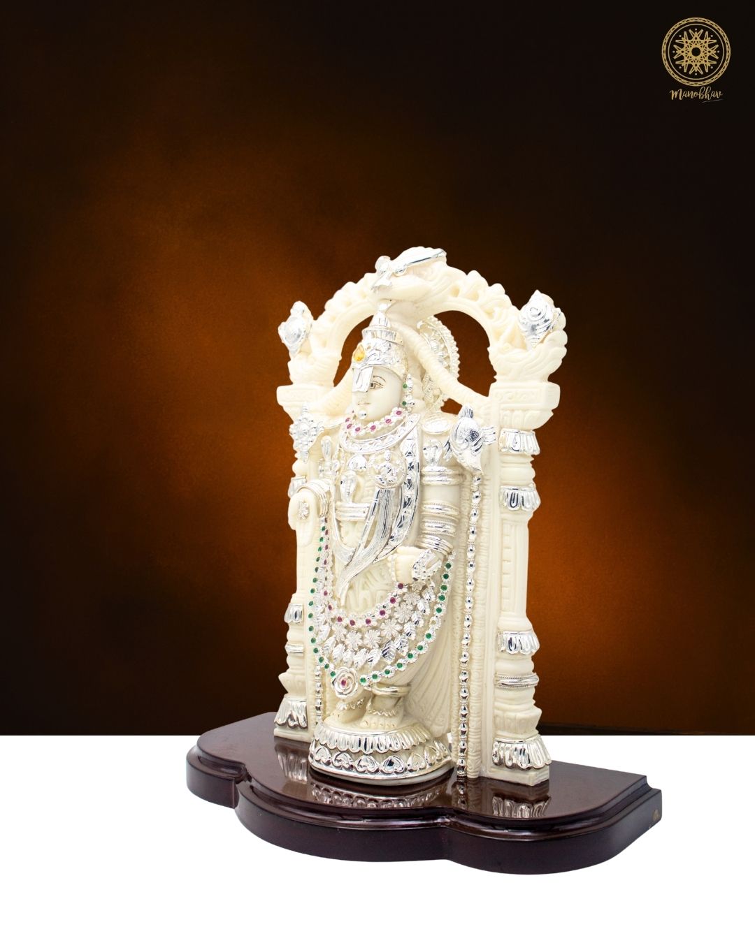 Marble Dust Large Lord Venkateswara Idol with Silver-Plated Jewelry