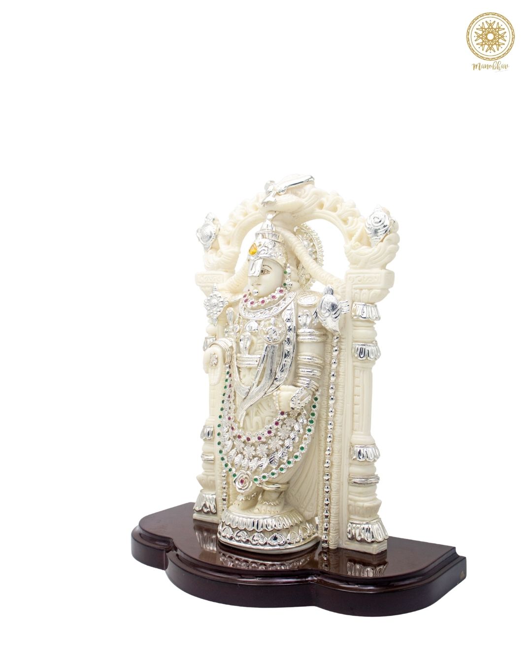 Marble Dust Large Lord Venkateswara Idol with Silver-Plated Jewelry
