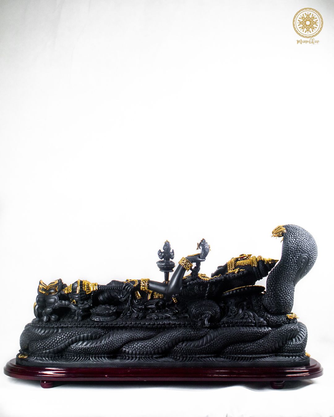 Lord Vishnu Anantashayana Idol | Resin Sleeping Statue with Gold-Black Finish