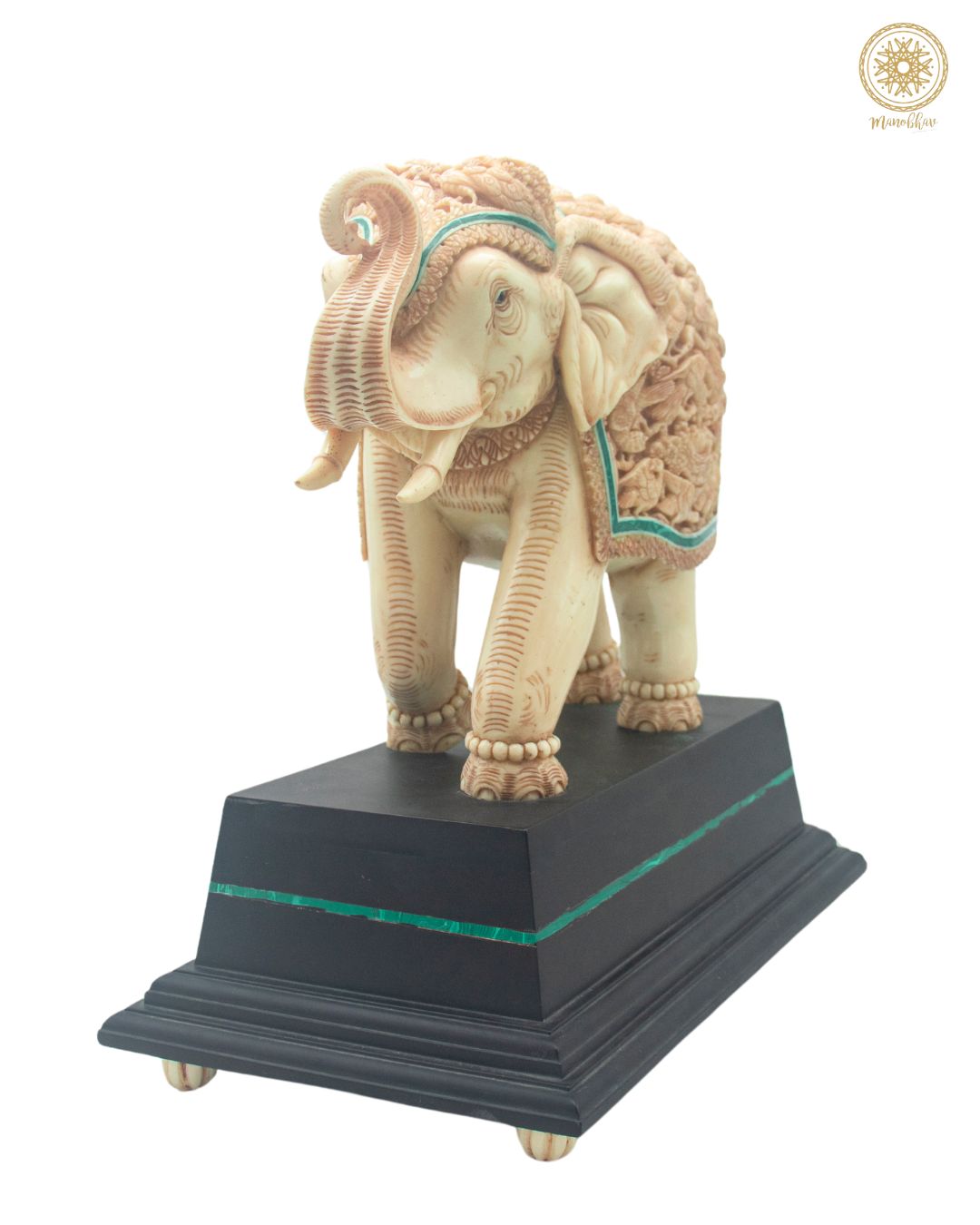 Hand-Carved Resin Elephant Sculpture with Malachite | Showpiece for Home Decor