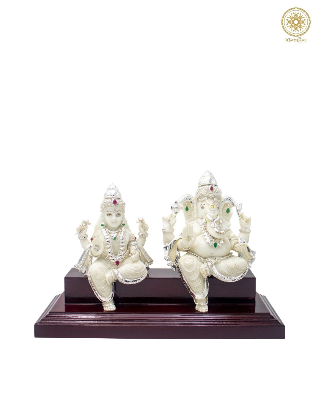 Lakshmi Ganesha Marble Dust Idol Set with Silver-Plated Ornaments