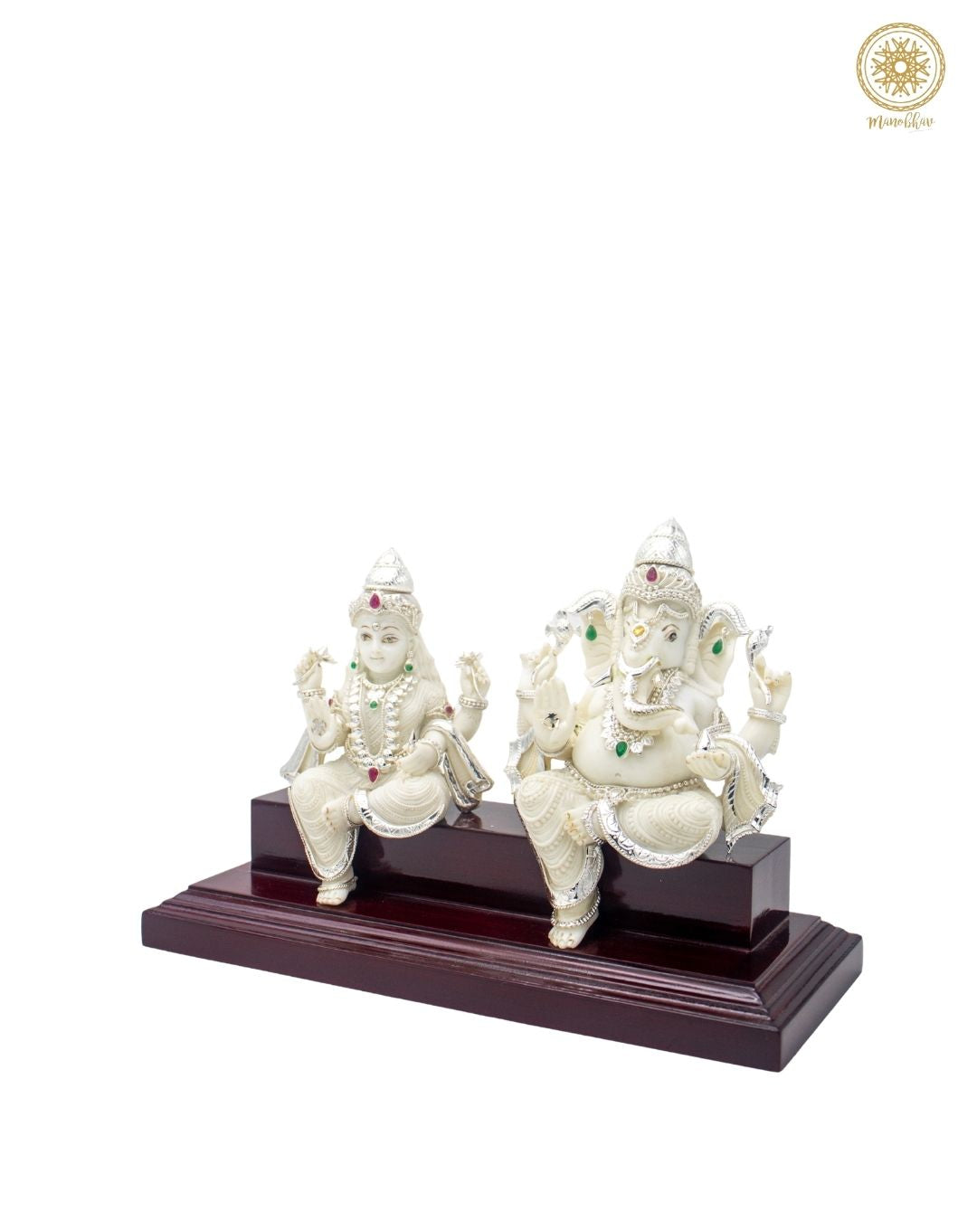 Lakshmi Ganesha Marble Dust Idol Set with Silver-Plated Ornaments