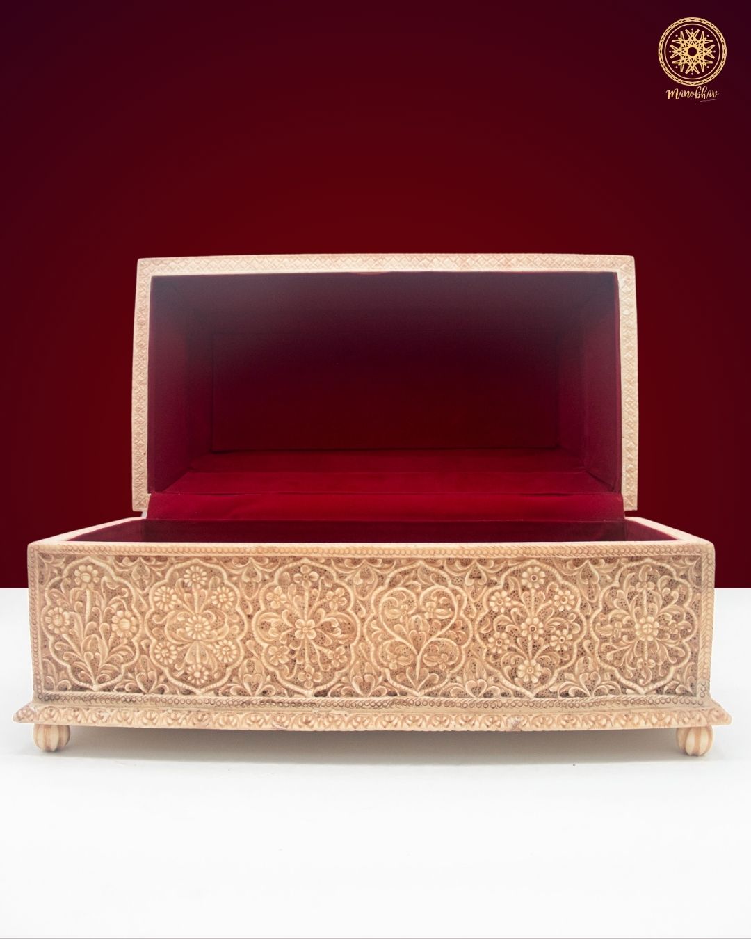 Vintage Hand-Carved Jewelry Storage Chest Box with Malachite Inlay