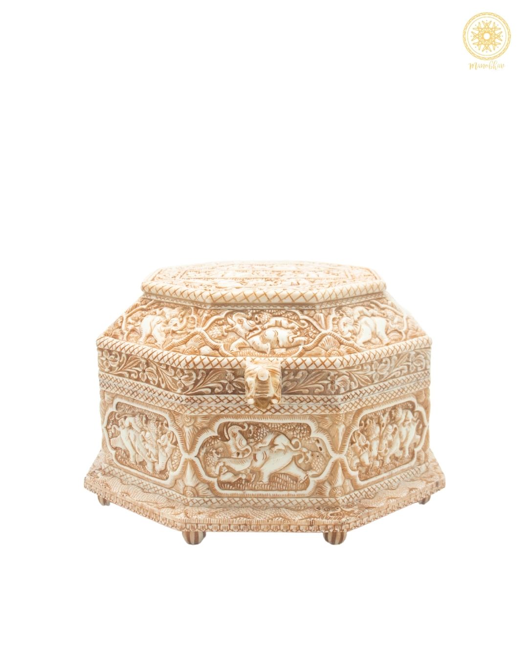 Vintage Animal themed Jewelry Box with Detailed Carvings | Handcrafted Octagonal Trinket Box