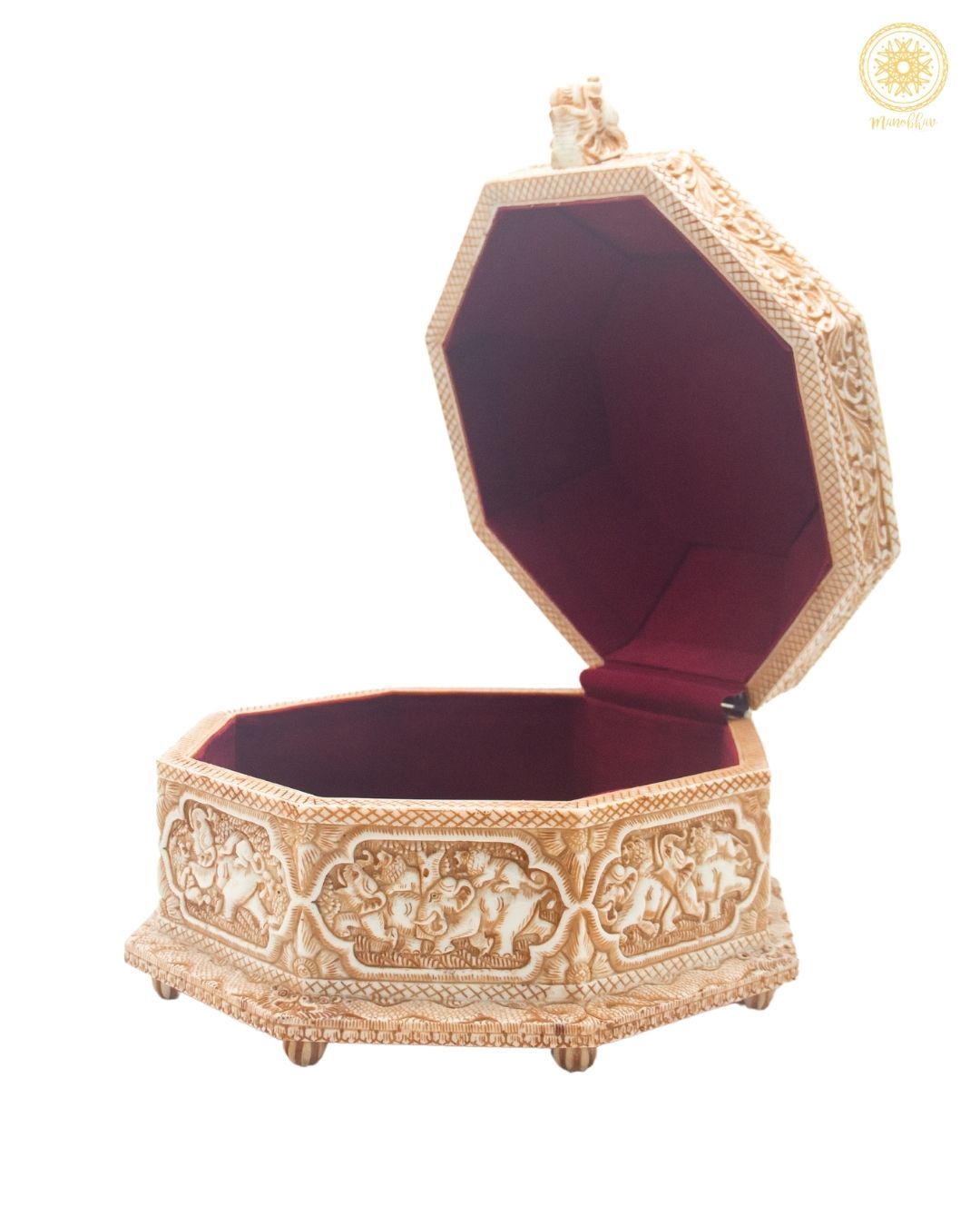 Vintage Animal themed Jewelry Box with Detailed Carvings | Handcrafted Octagonal Trinket Box