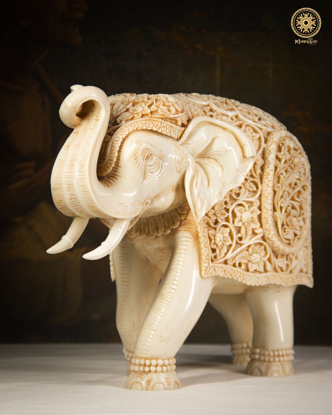 Hand-Carved Trunk-Up Resin Elephant Figurine for Home & Office Decor