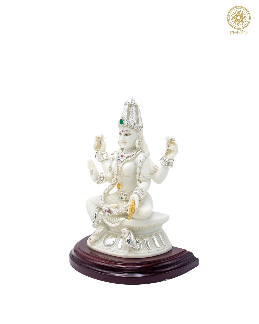Handcrafted Marble Dust Goddess Lakshmi Idol with Silver-Plated Jewelry