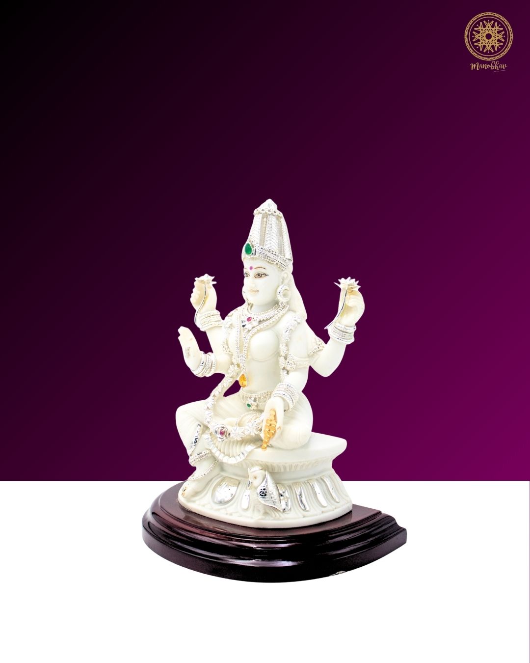 Handcrafted Marble Dust Goddess Lakshmi Idol with Silver-Plated Jewelry