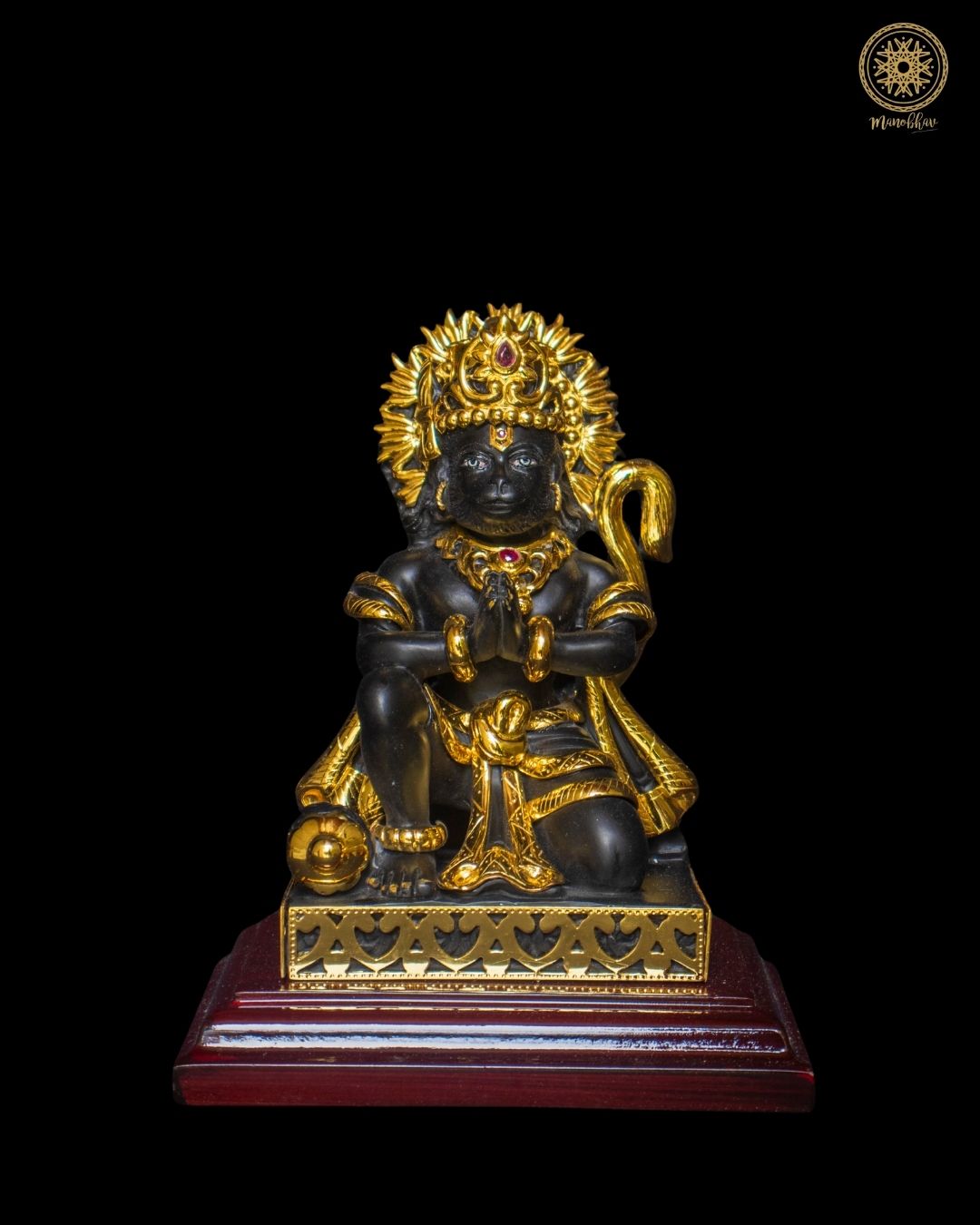 Black Hanuman Ji Idol with Beautiful Mukut and Rose Gold Jewellery