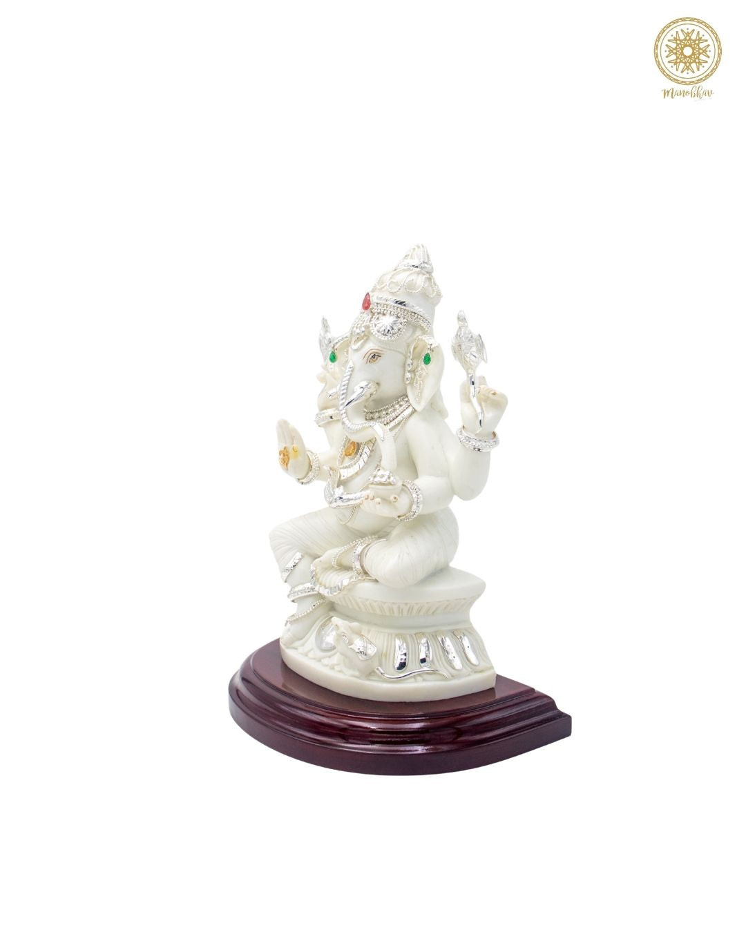 Handcrafted Marble Dust Lord Ganesha Idol with Silver-Plated Jewelry