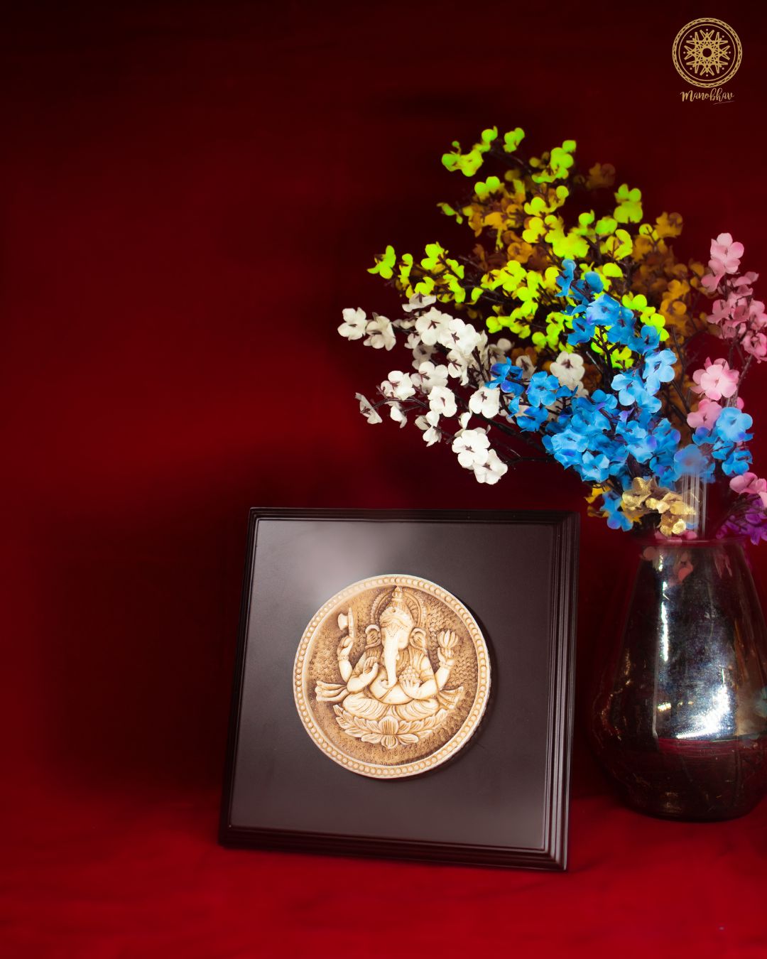 Lord Ganesha Wooden & Resin Wall Hanging Frame | Spiritual Wall Decor