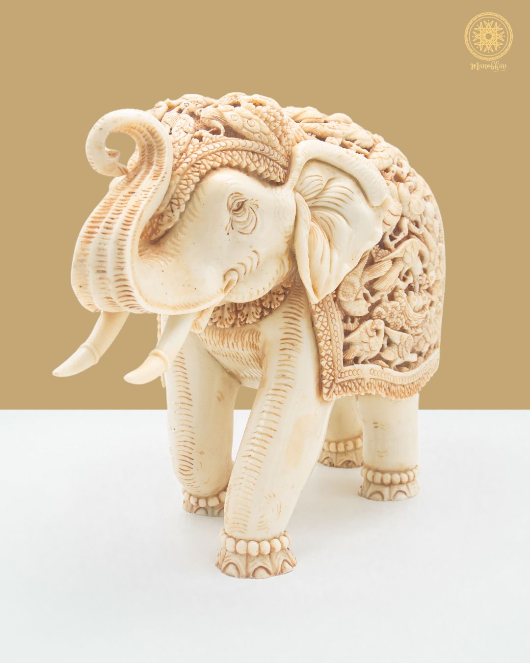 Hand Carved Resin Elephant Sculpture | Decorative Figurine For Gift