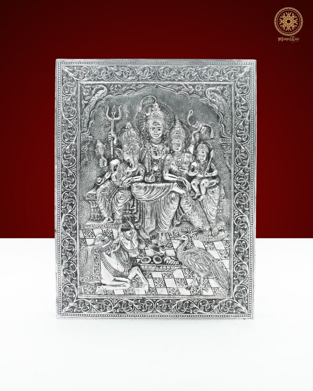 Hand Carved Silver Plated Shiv Parivar Wall Hanging Frame for Home and Office