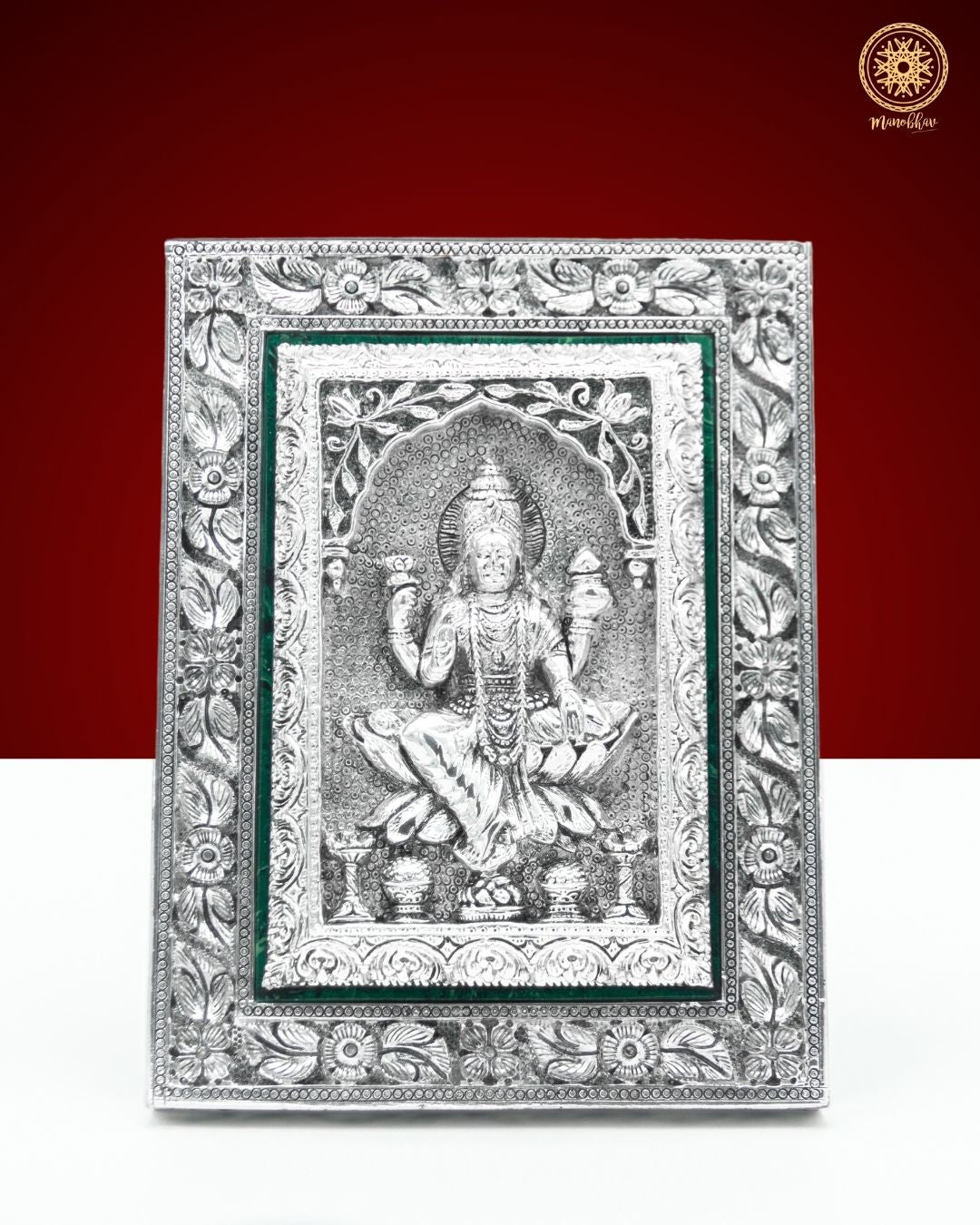 Hand carved Goddess Laxmi Frame | Silver Plated Tabletop
