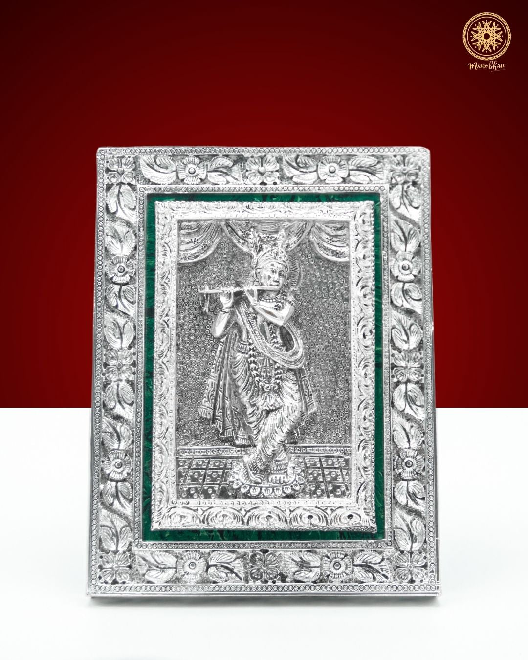 Hand carved Krishna Frame | Silver Plated Tabletop