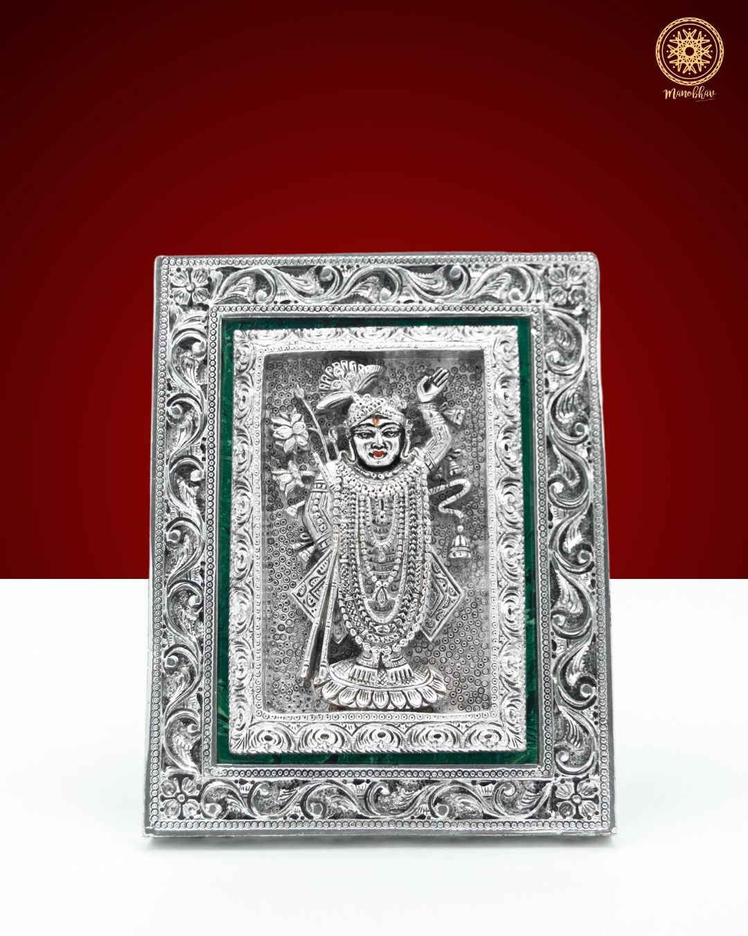 Hand carved Shreenath Ji Frame | Silver Plated Tabletop