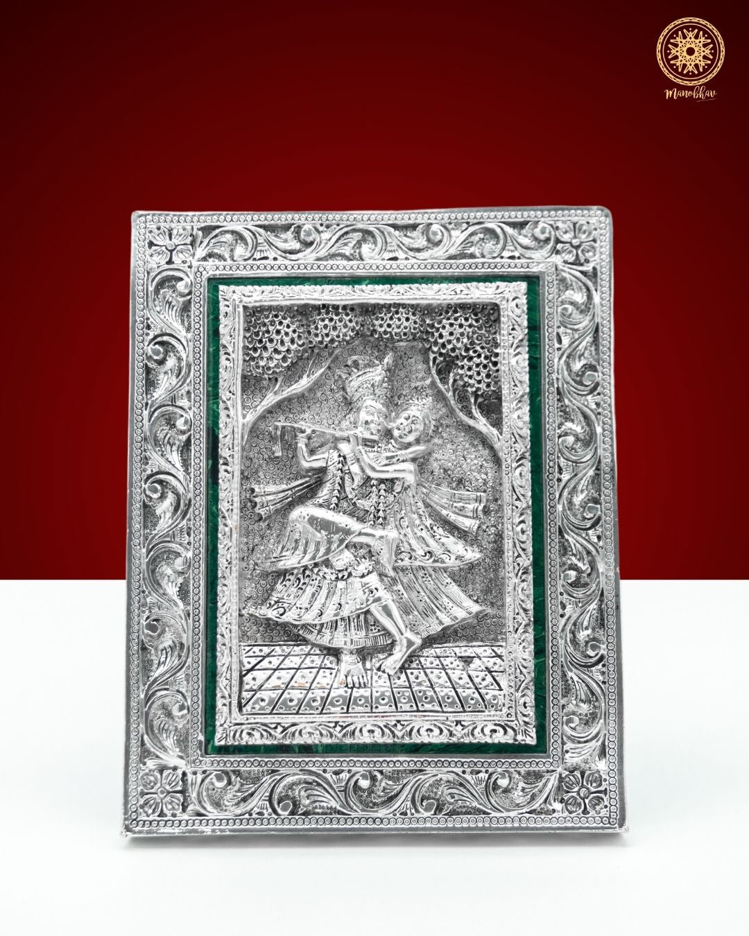 Hand crafted Radha Krishna Frame | Silver Plated Tabletop