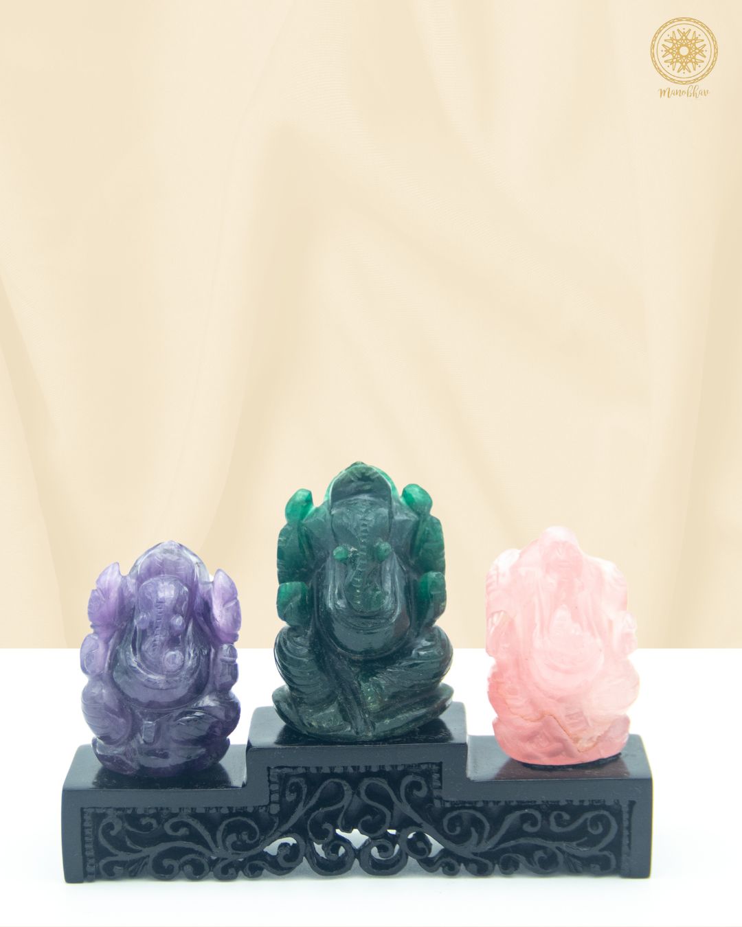 Handcarved Gemstone Ganesha Set | Semiprecious Stone Idol