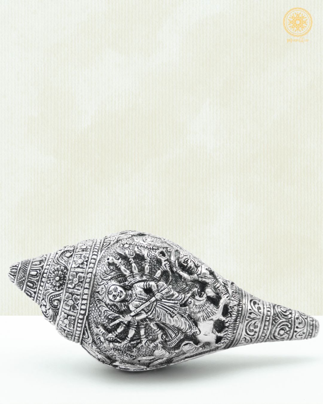 Handcrafted Silver plated Durga Conch Shell | Shankh