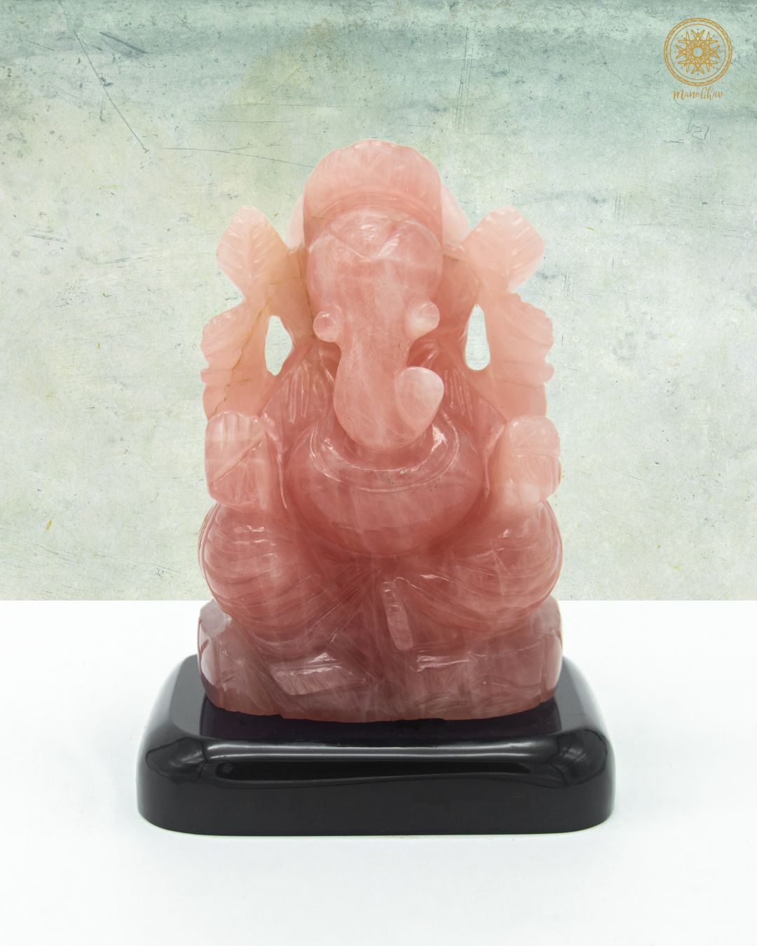 Natural Rose Quartz Ganesha Statue | Hand Carved Gemstone