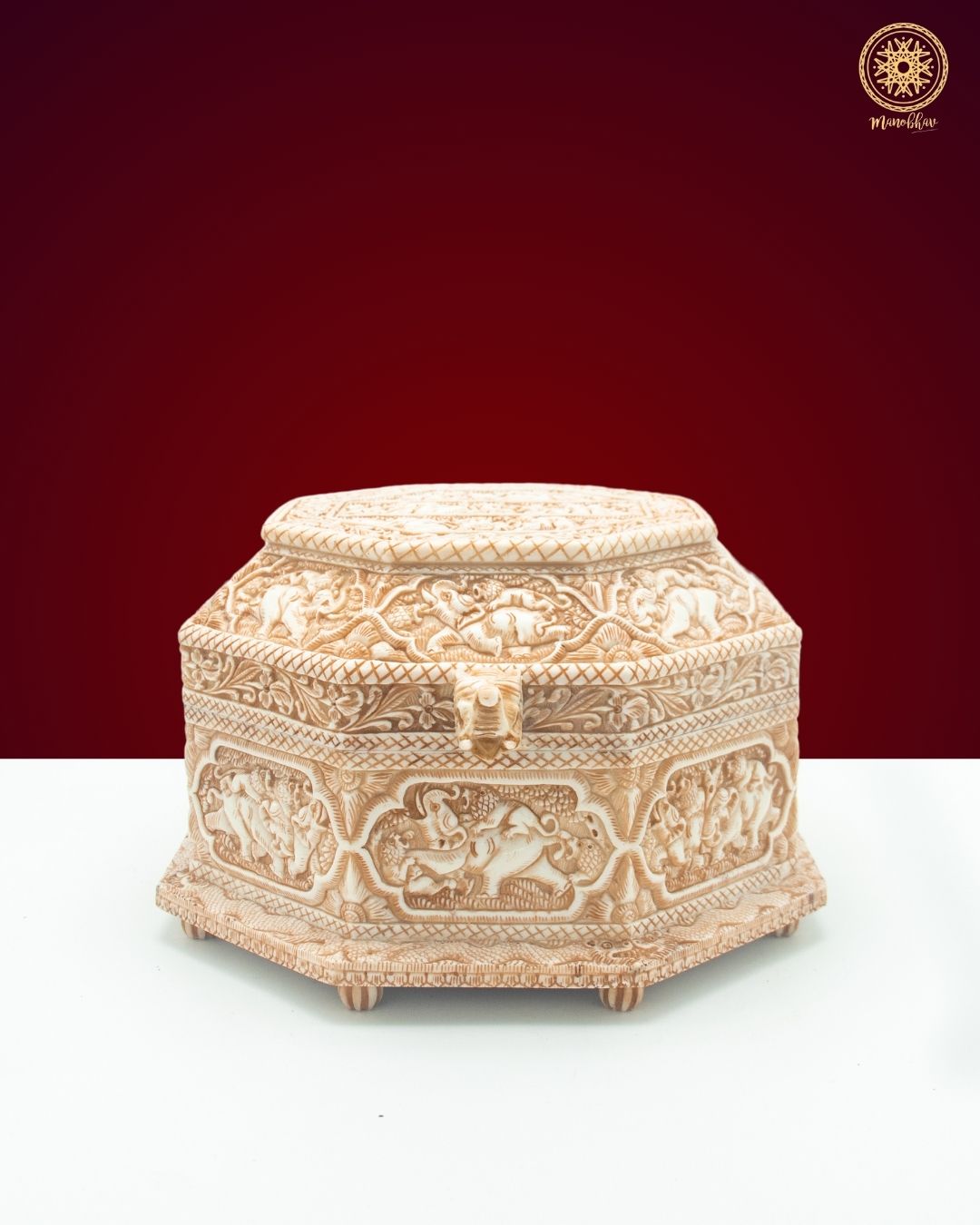 Vintage Animal themed Jewelry Box with Detailed Carvings | Handcrafted Octagonal Trinket Box