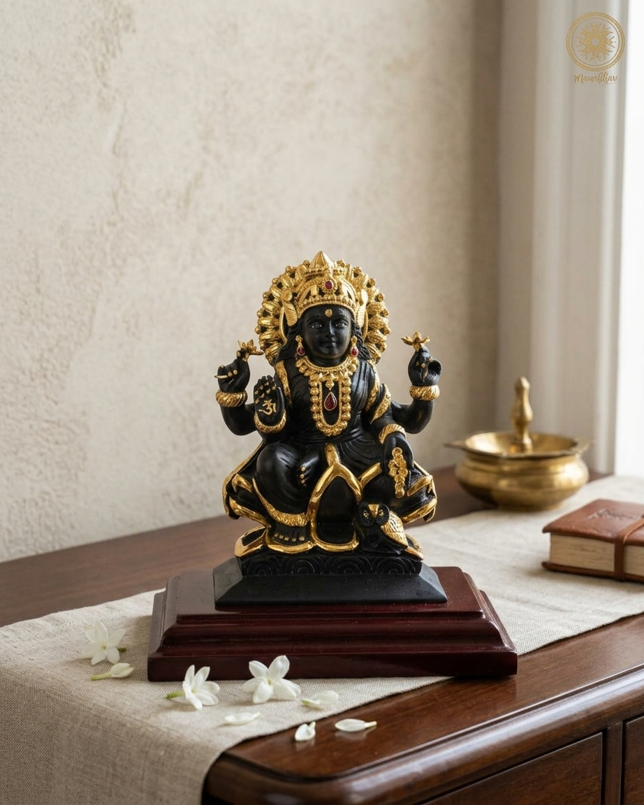 Black Lakshmi Ji Idol with Gold Plated Jewellery for Home