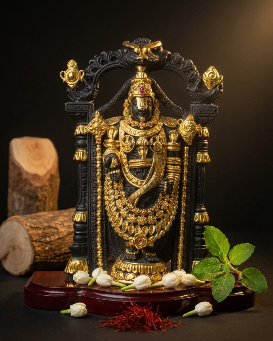 Black Tirupati Balaji Idol with Gold Plated Jewellery