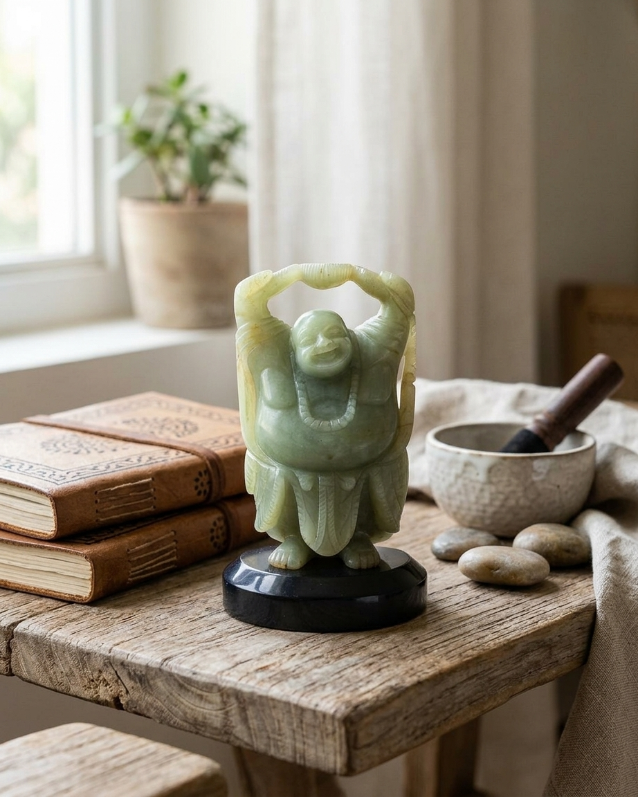 Hand Carved Green Aventurine Happy Laughing Buddha Statue