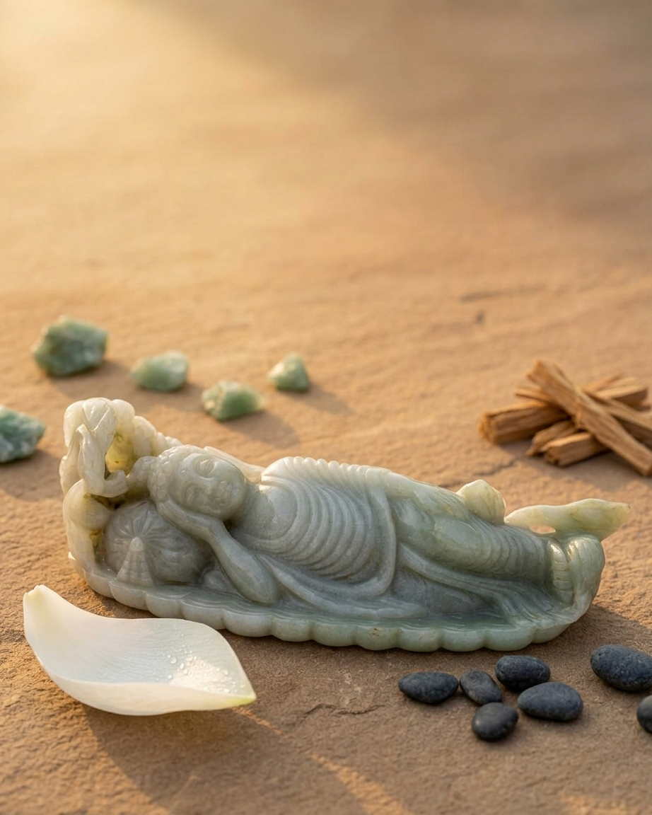 Green Aventurine Sleeping Buddha Statue for Peace and Relaxation