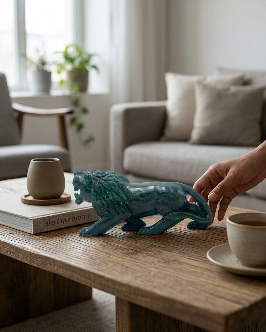 Green Aventurine Sher Statue Handcrafted for Strength and Good Fortune