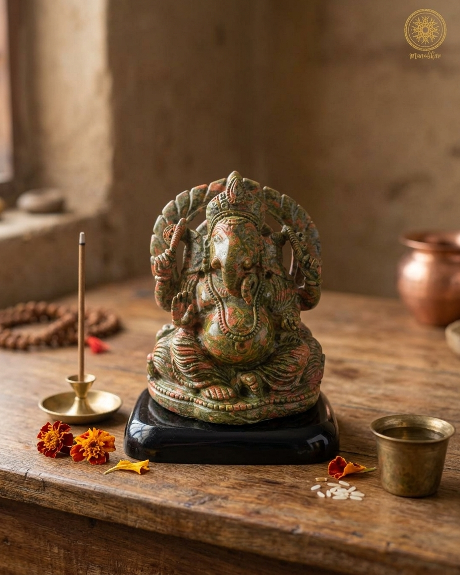 Unakite Sitting Ganesha Multicolor Statue for Growth and Harmony