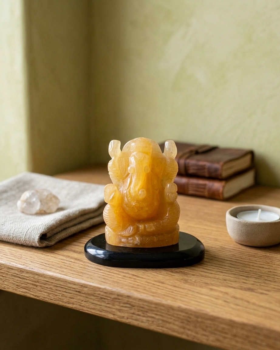 Yellow Aventurine Sitting Ganesha Statue for Success and Good Luck
