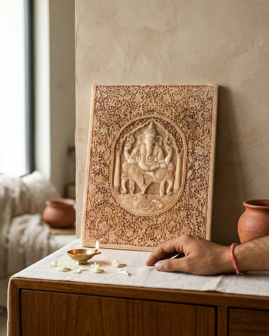 Handgeschnitzter Lord Ganesha als Wanddekoration | Hindu-Gott-Skulptur | Ganesha-Wandkunst