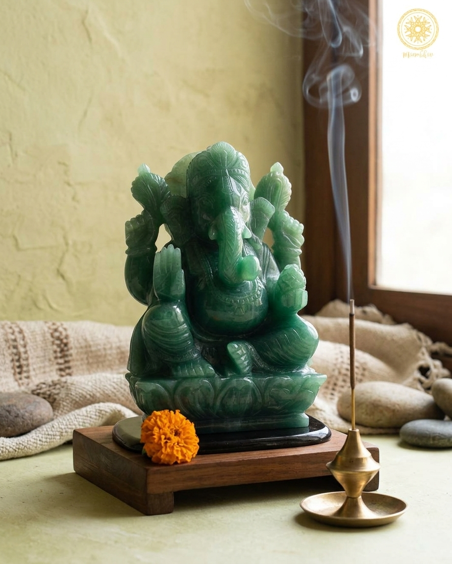 Handcrafted Green Aventurine Lord Ganesha Idol | Gemstone Statue