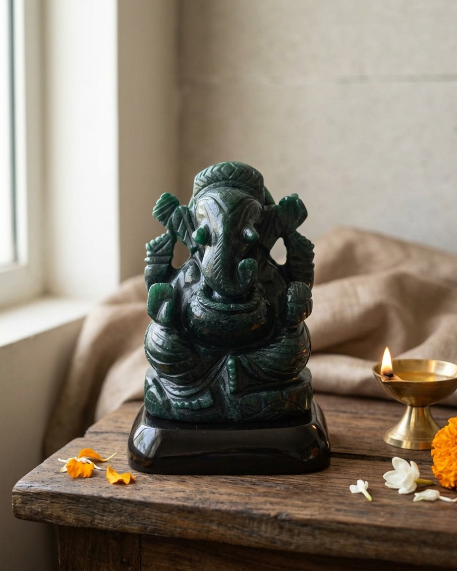 Natural Green Aventurine Lord Ganesha Idol | Handcrafted Statue