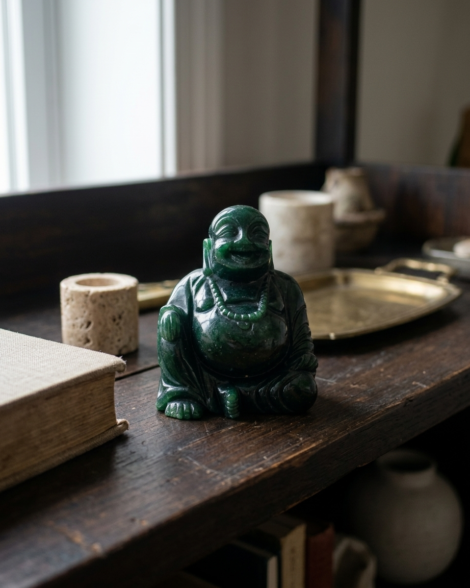 Small Green Aventurine Laughing Buddha Statue for Joy and Good Luck